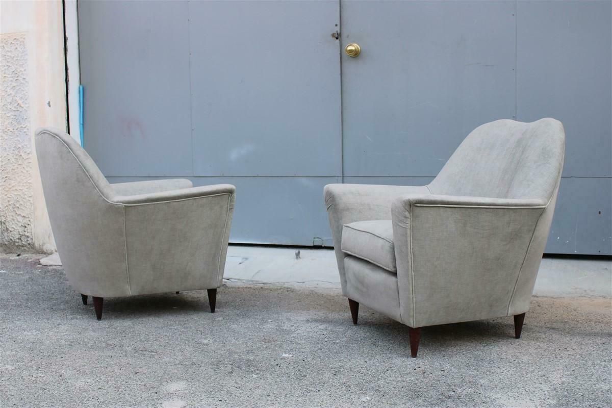 photo buy Pair Of Midcentury Italian Armchairs In Ico Parisi Style Gray Velvet
