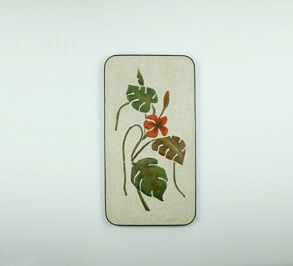 Large Vintage Kroesselbach Mid Century Ceramic And Plaster Wall Tile Floral Decor Leaves And Blossoms 1950s Wgp
