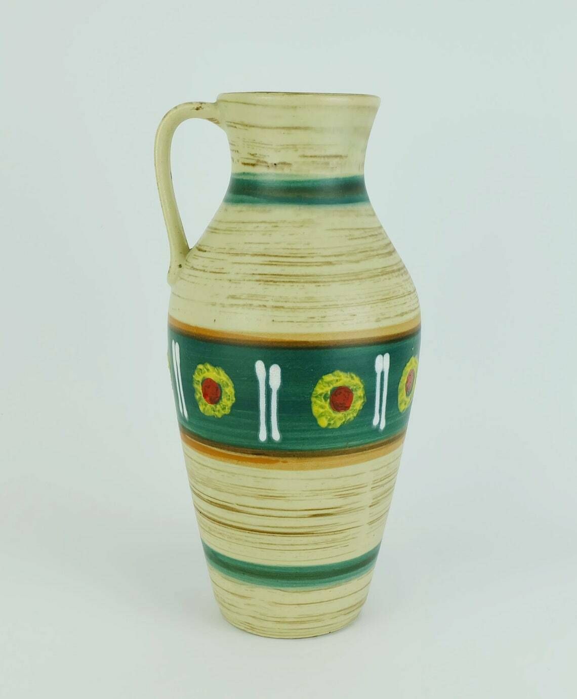 Jasba Mid Century Vase 1950s Abstract Pattern And Stripes Model 233/30 photo for sale