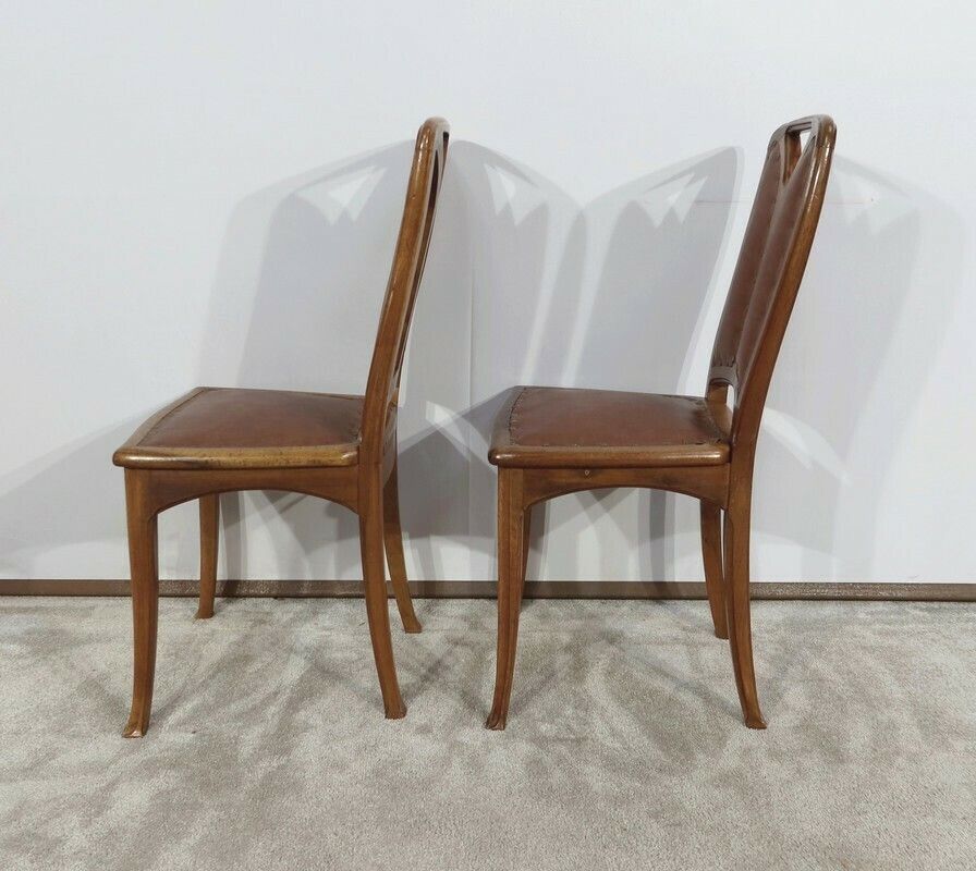 Pair Of Walnut Chairs, School Of Nancy, Art Nouveau, 1900 photo 1627.4