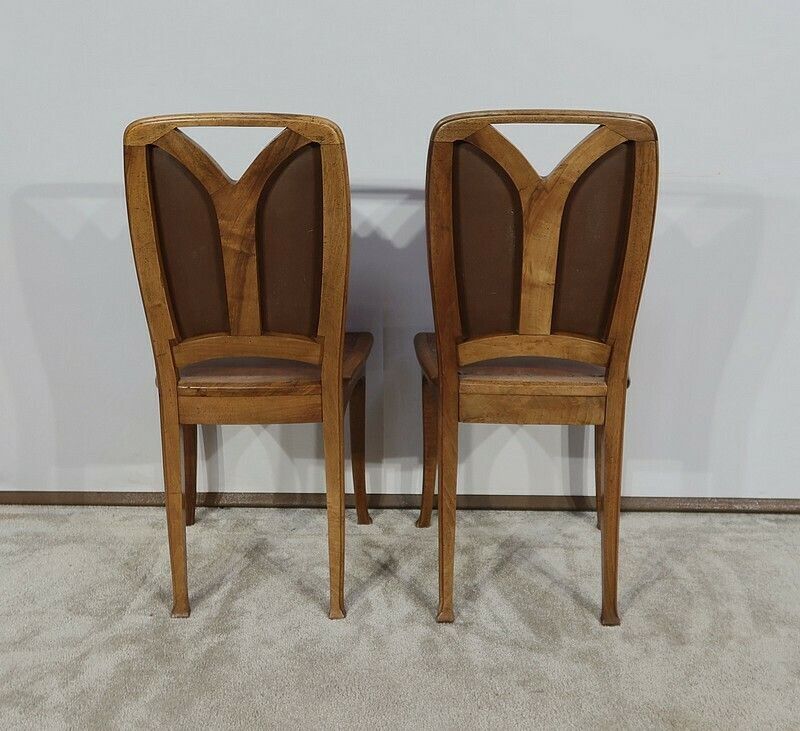 Pair Of Walnut Chairs, School Of Nancy, Art Nouveau, 1900 photo vinterior