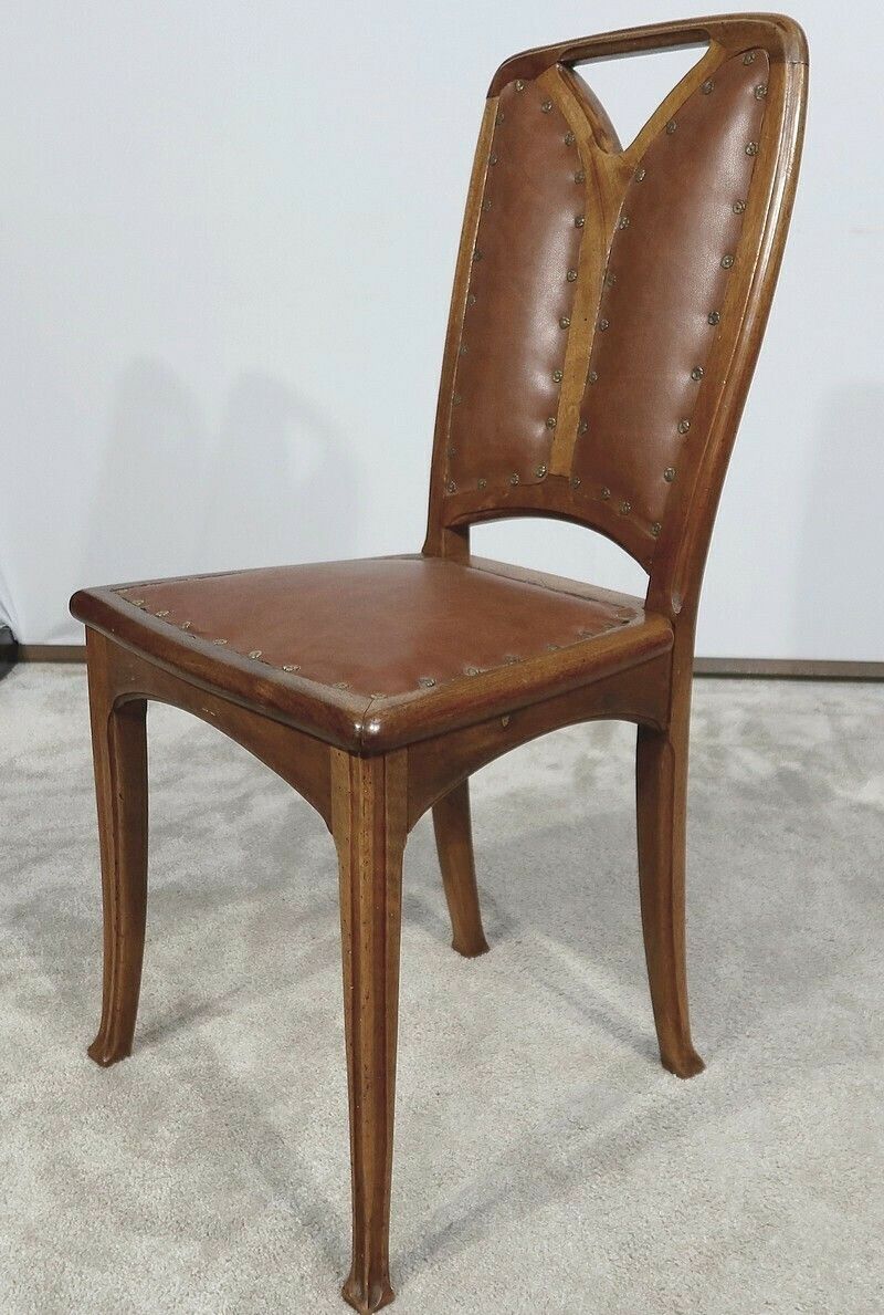 photo vintage Pair Of Walnut Chairs, School Of Nancy, Art Nouveau, 1900