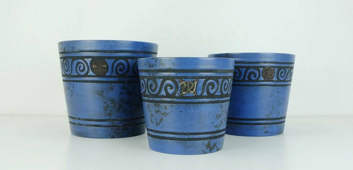 Beautiful Set Of 3 Planters Plant Pots Ceramano Pergamon Hanns Welling Mid Century Wgp 1950s 1960s Pottery photo vinterior