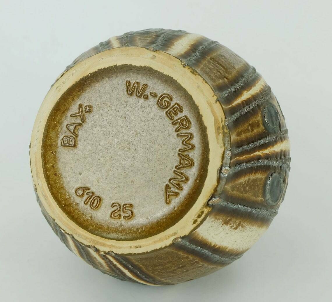 photo furniture Mid Century Vase Bay Keramik Model 610 25 Fat Lava Circle And Wave Pattern Beige Brown 1970s