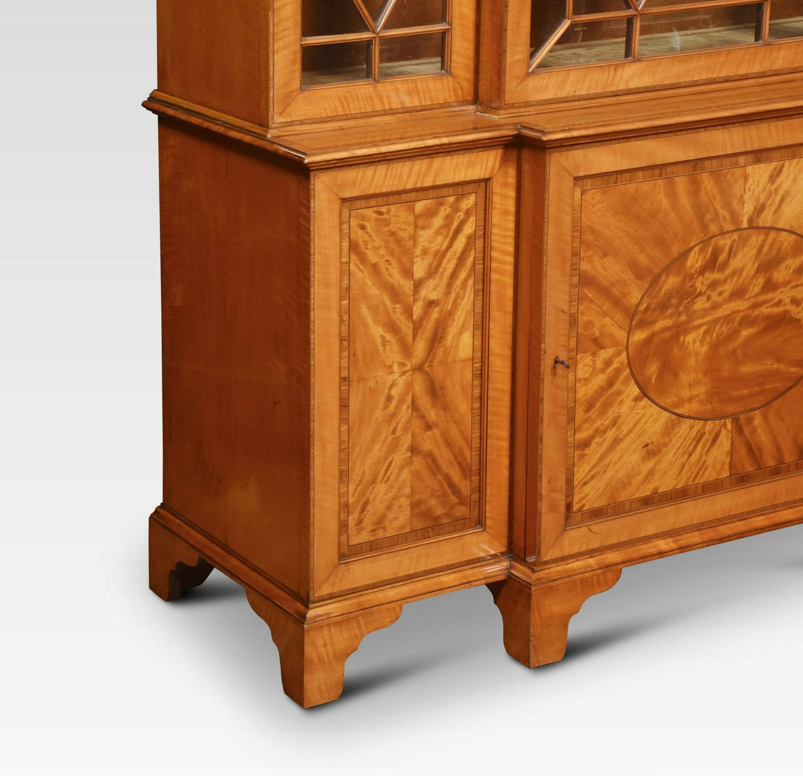 Sheraton Revival Satinwood Breakfront Bookcase photo for sale