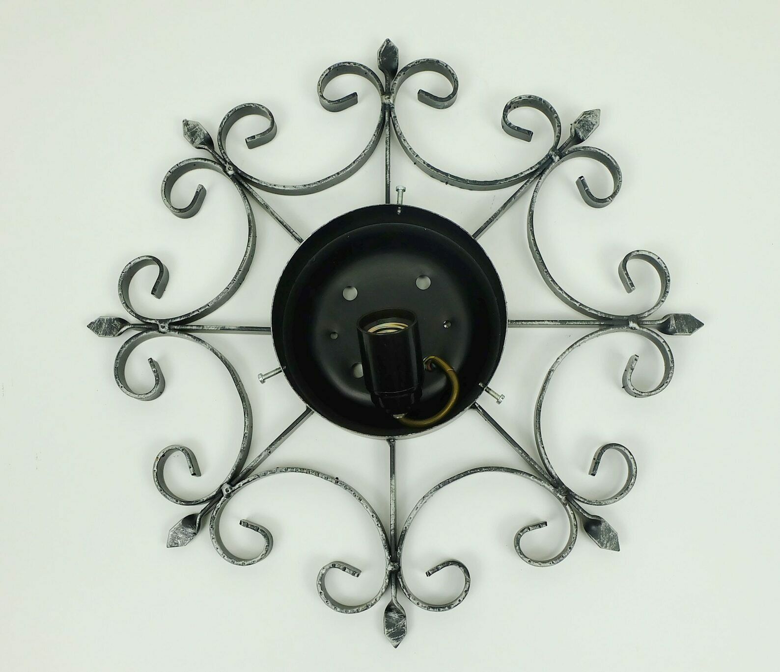 photo for sale Outstanding 1970's Modernist Brutalist Wall Lamp Sconce Wrought Iron And Amber Glass