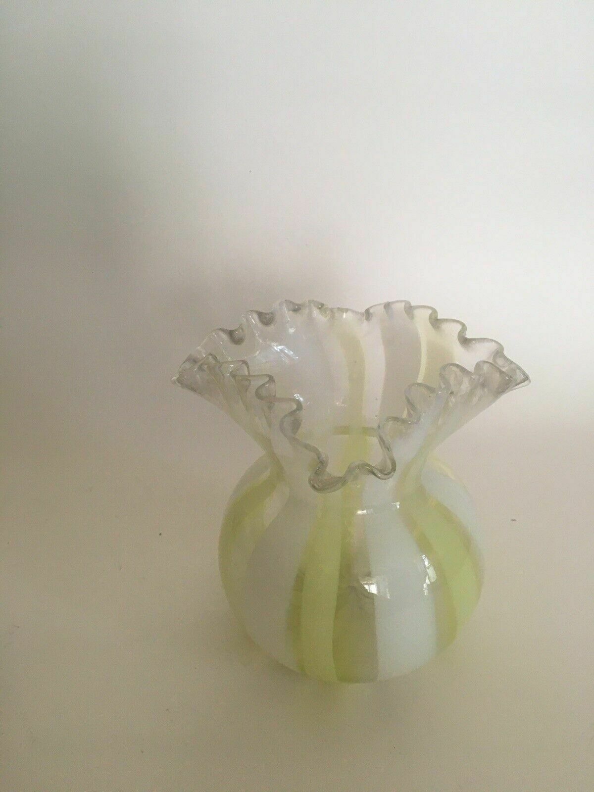 Victorian Vaseline Glass Vase Frill Rim Candy Stripe Antique Art Glass photo Home Decor