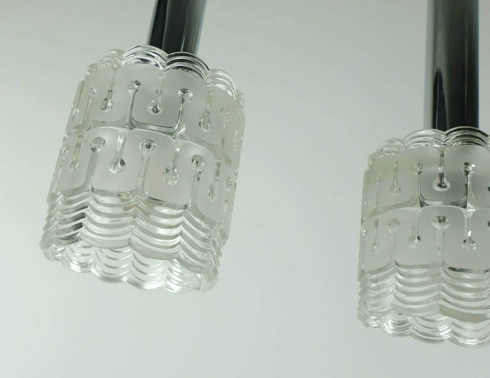 Mid Century Modern 3 Light Pendant Lamp Glass And Chrome Hillebrand photo vintage