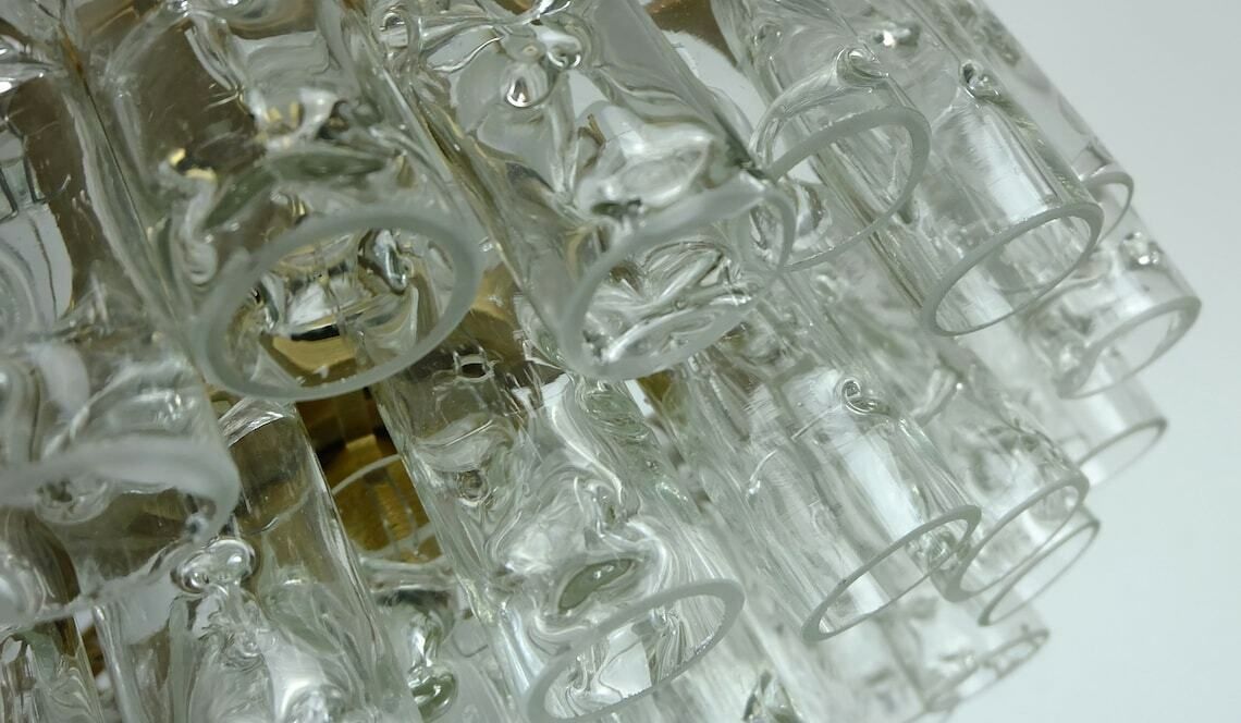 4 Tier Doria Mid Century Chandelier With 62 Glass Tubes Ice Glass Structured Glass 60s Hanging Lamp photo Lighting