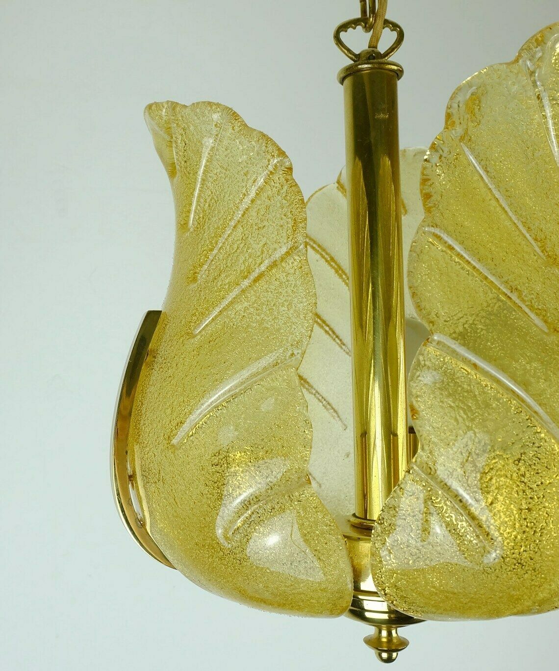 Mid Century Pendant Lamp Brass Amber Glass 1960s Small Chandelier photo buy
