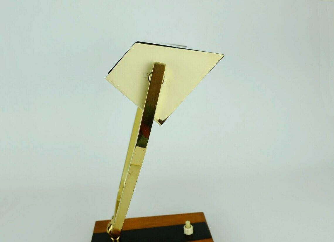 Rare Kaiser Mid Century Desk Lamp Table Lamp Metal Brass Teakwood 1960s photo for sale