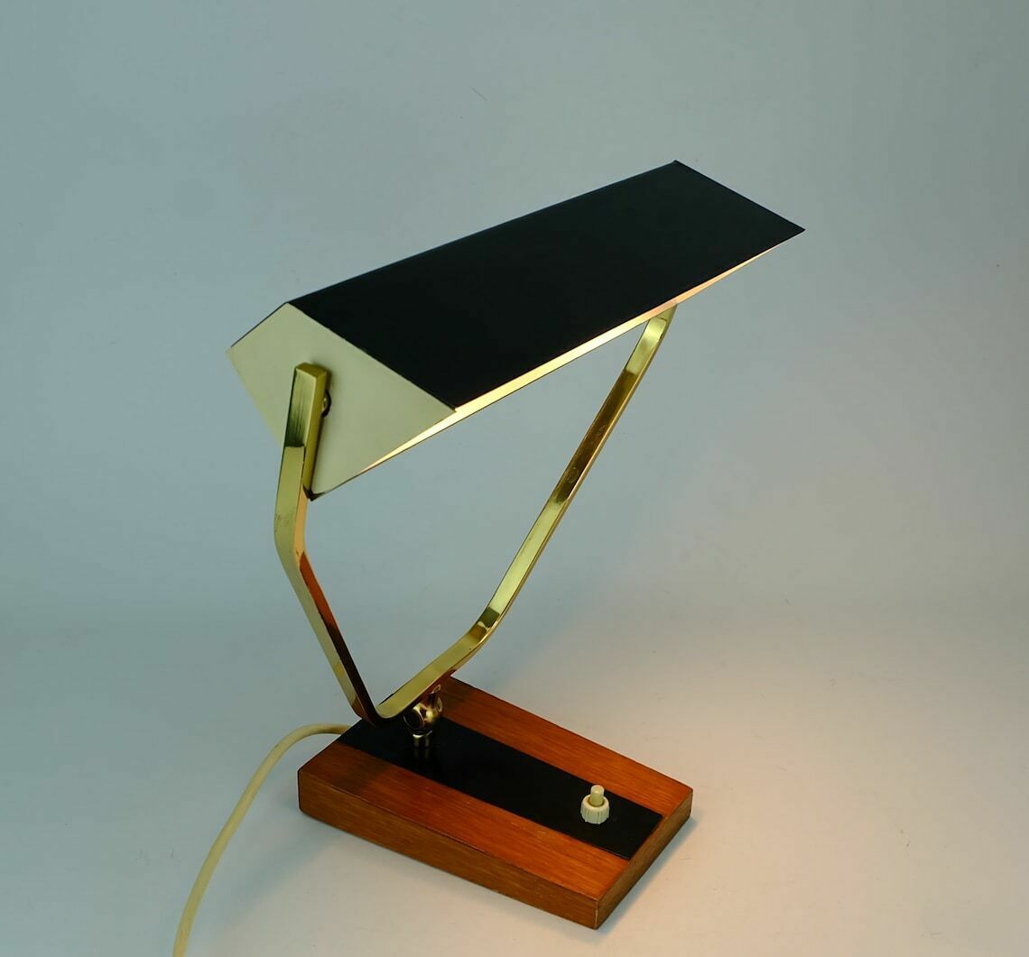 Rare Kaiser Mid Century Desk Lamp Table Lamp Metal Brass Teakwood 1960s photo Lighting