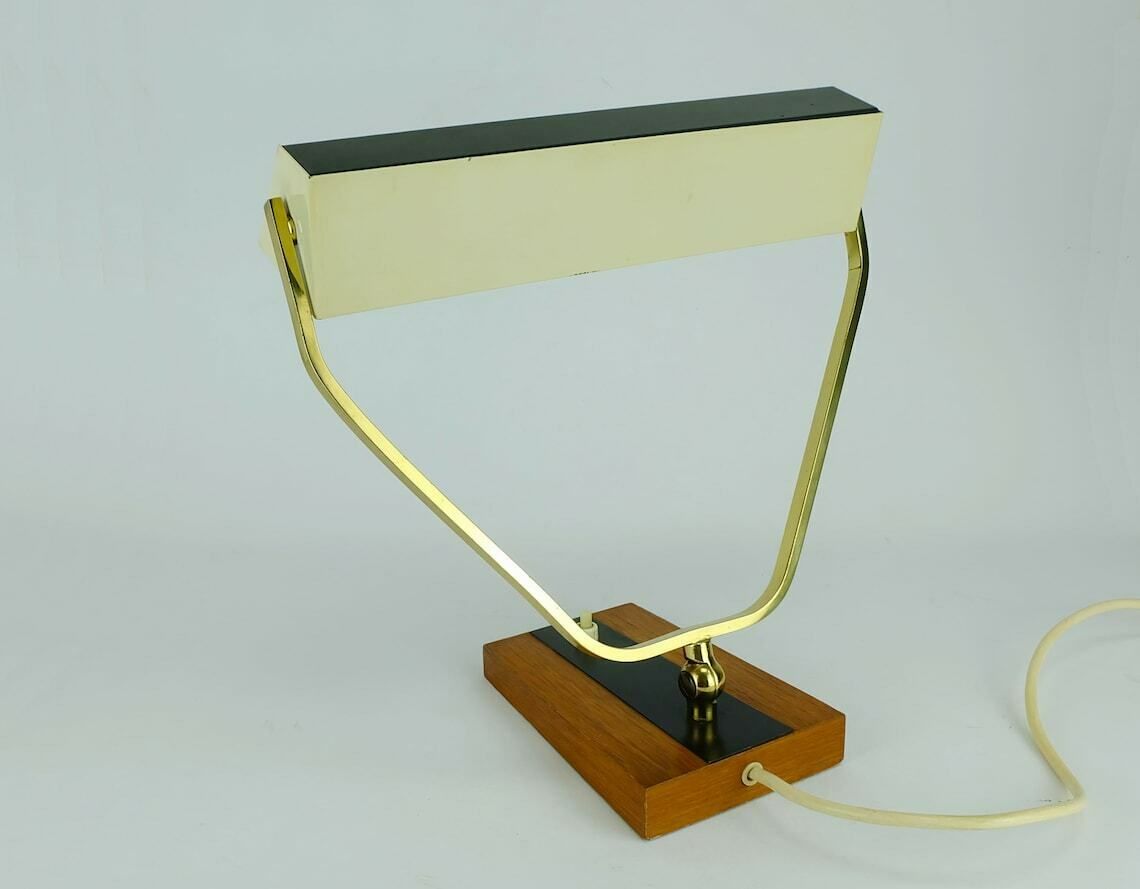 Rare Kaiser Mid Century Desk Lamp Table Lamp Metal Brass Teakwood 1960s photo 408.089