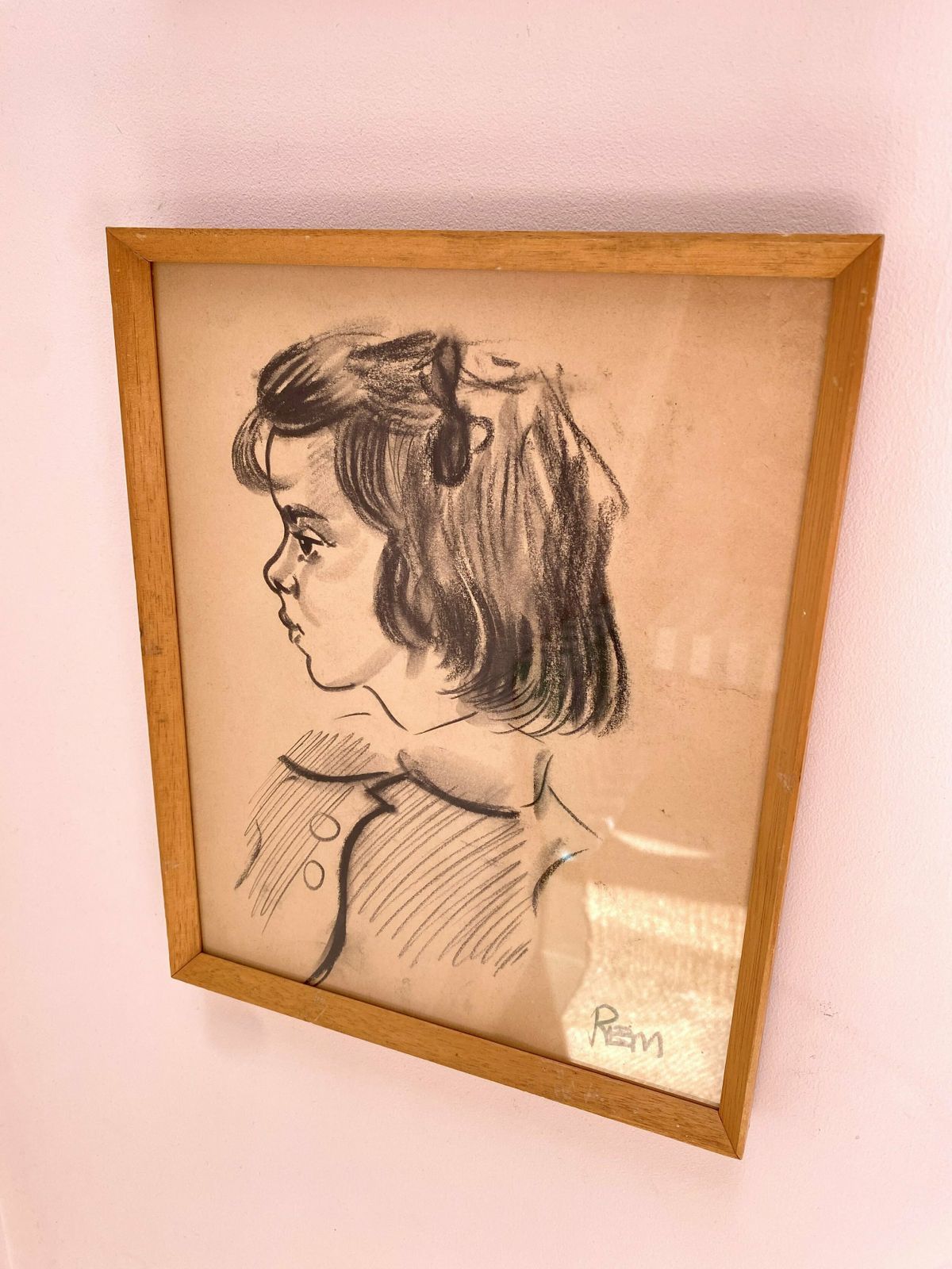 Mid Century Framed Hand Illustrations Of Two Children photo 133.0