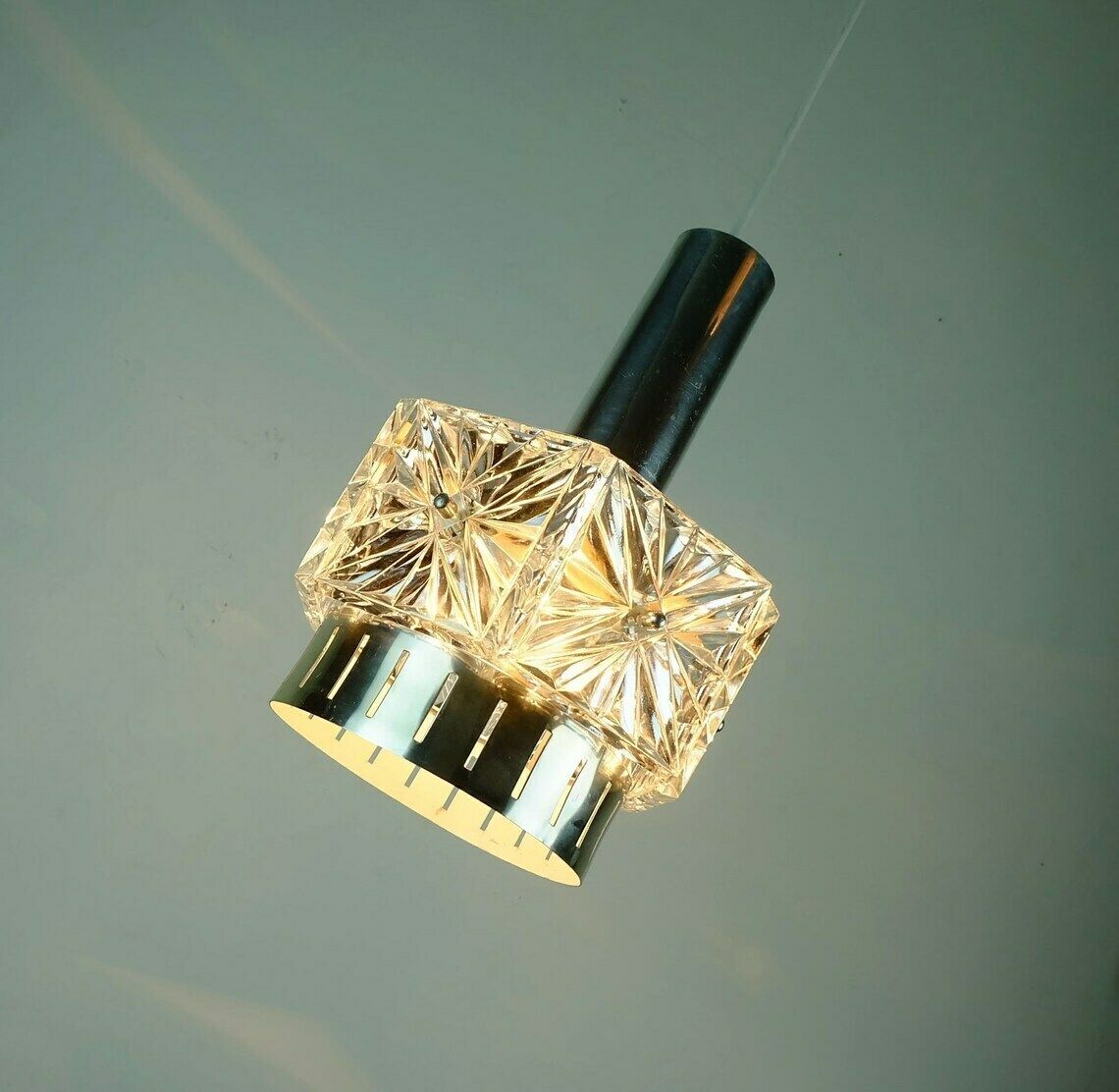No. 2 Of 2: Elegant Mid Century Pendant Light Crystal Glass And Metal 6 Glass Prisms 1960s