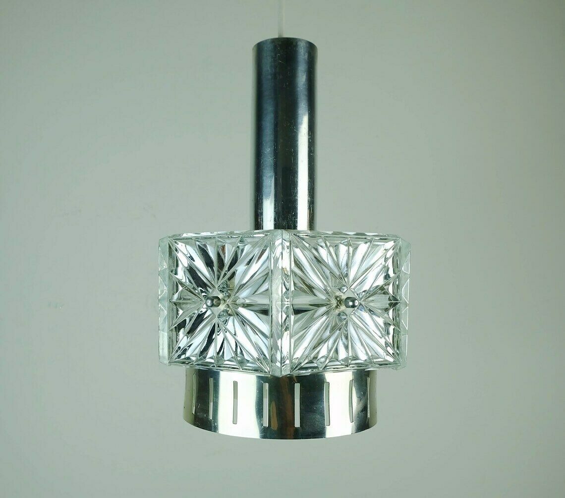 No. 2 Of 2: Elegant Mid Century Pendant Light Crystal Glass And Metal 6 Glass Prisms 1960s photo furniture