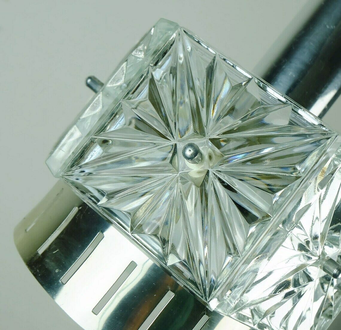 No. 2 Of 2: Elegant Mid Century Pendant Light Crystal Glass And Metal 6 Glass Prisms 1960s photo vintage