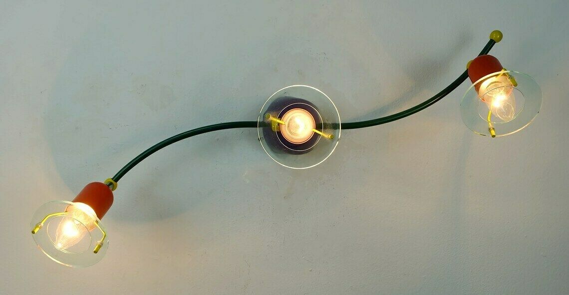 1980s 3 Spot Ceiling Fixture Metal And Lucite Honsel Memphis Era photo furniture