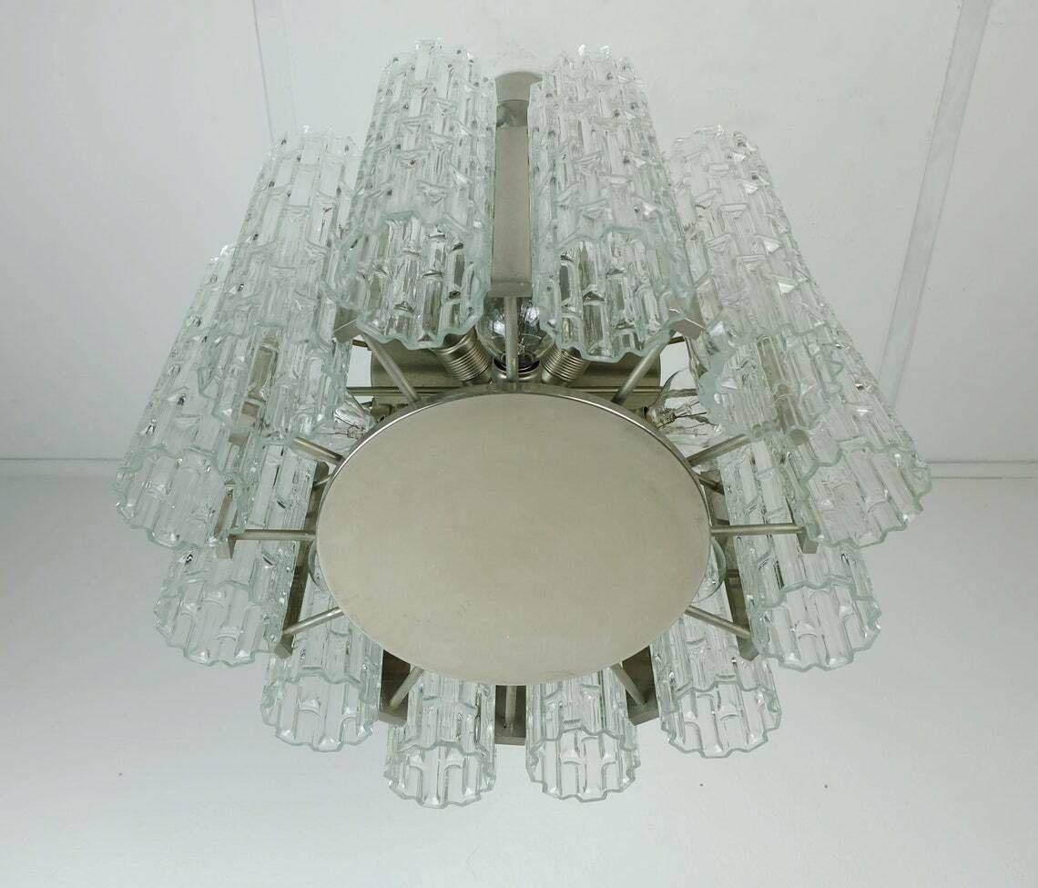 Outstanding 1960s Kaiser Mid Century Chandelier Chrome Hanging Light With 12 Glass Tubes photo furniture