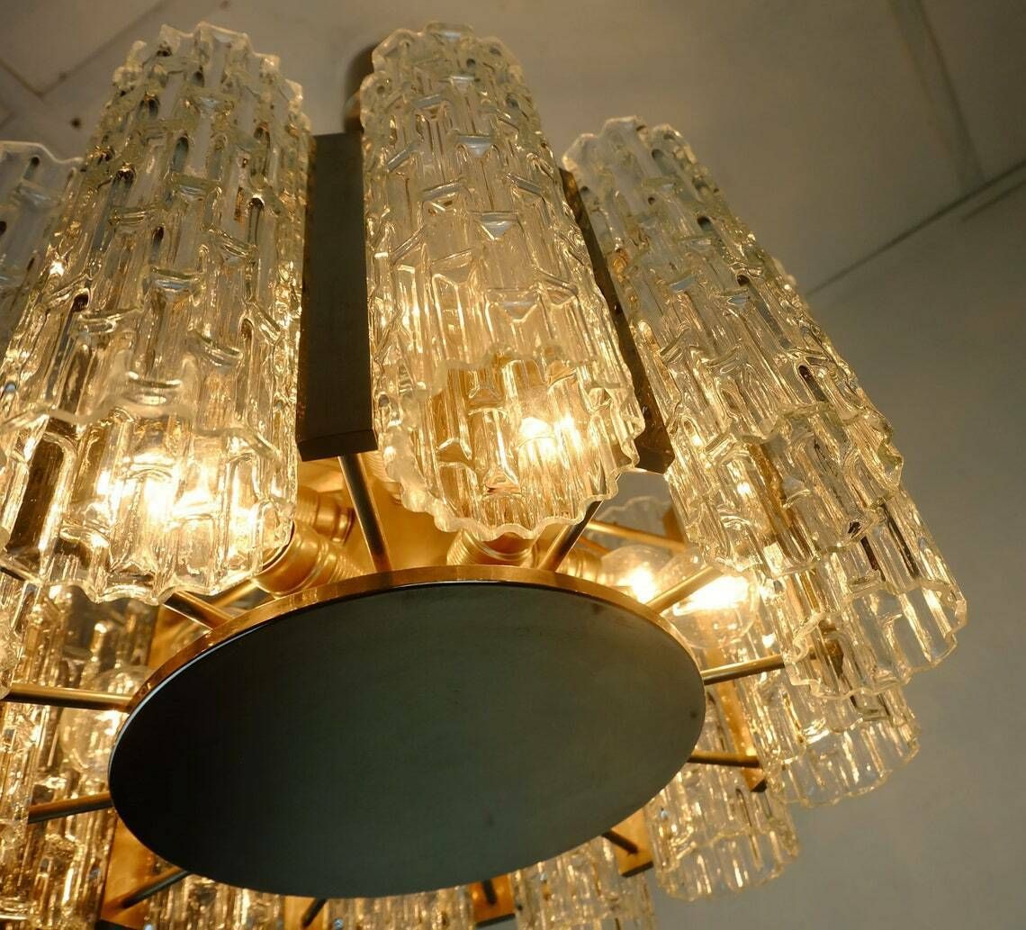 photo furniture Outstanding 1960s Kaiser Mid Century Chandelier Chrome Hanging Light With 12 Glass Tubes