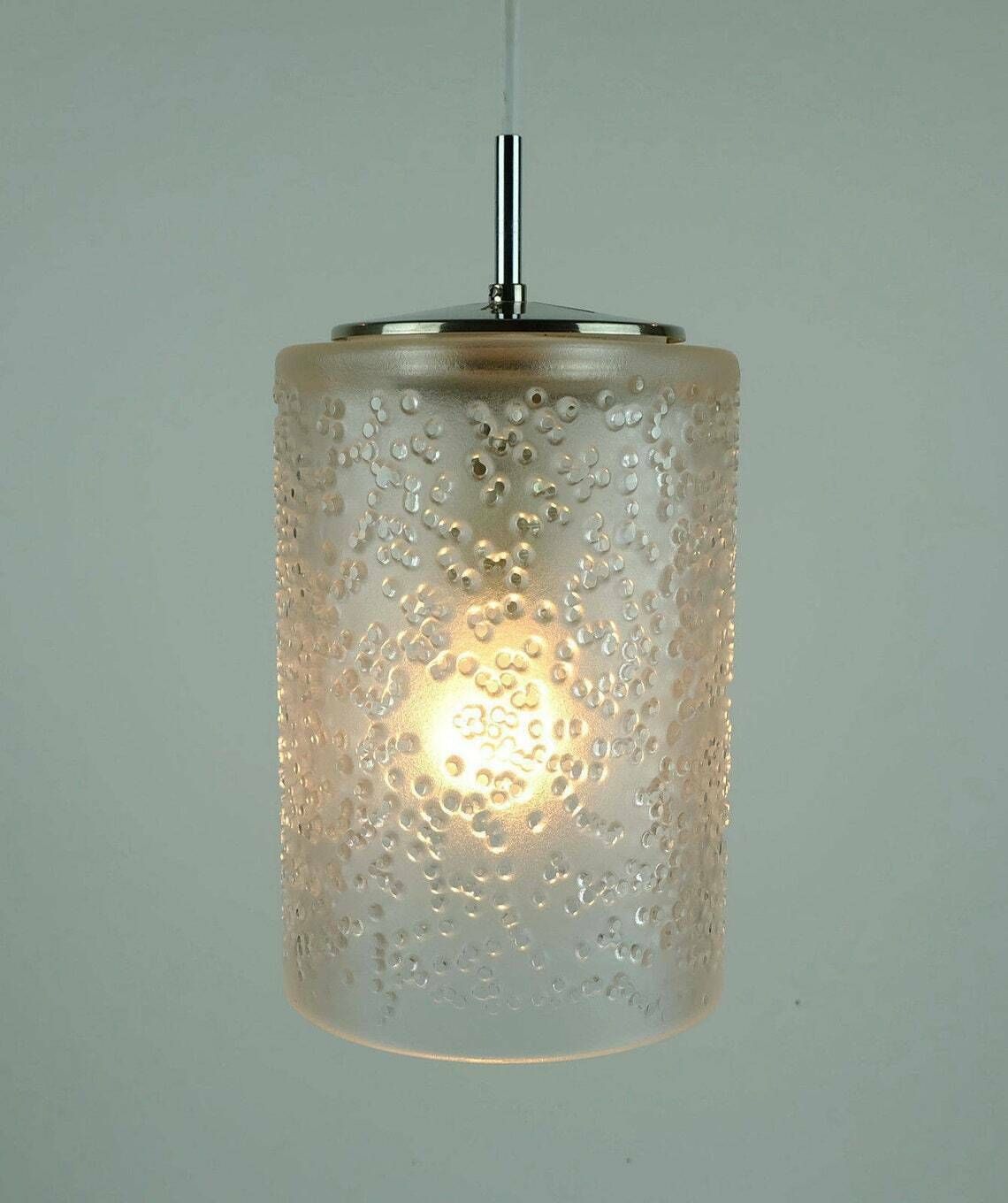 Vintage Peill & Putzler Pendant Lamp Textured Glass Etched Glass 60s 70s