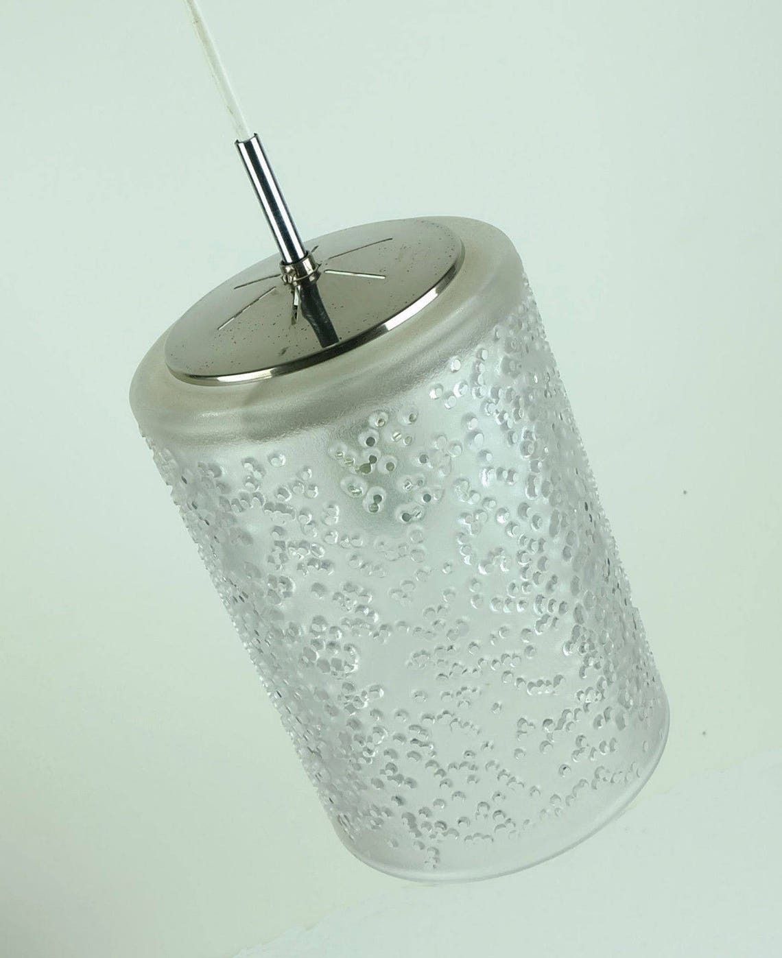 Vintage Peill & Putzler Pendant Lamp Textured Glass Etched Glass 60s 70s photo for sale