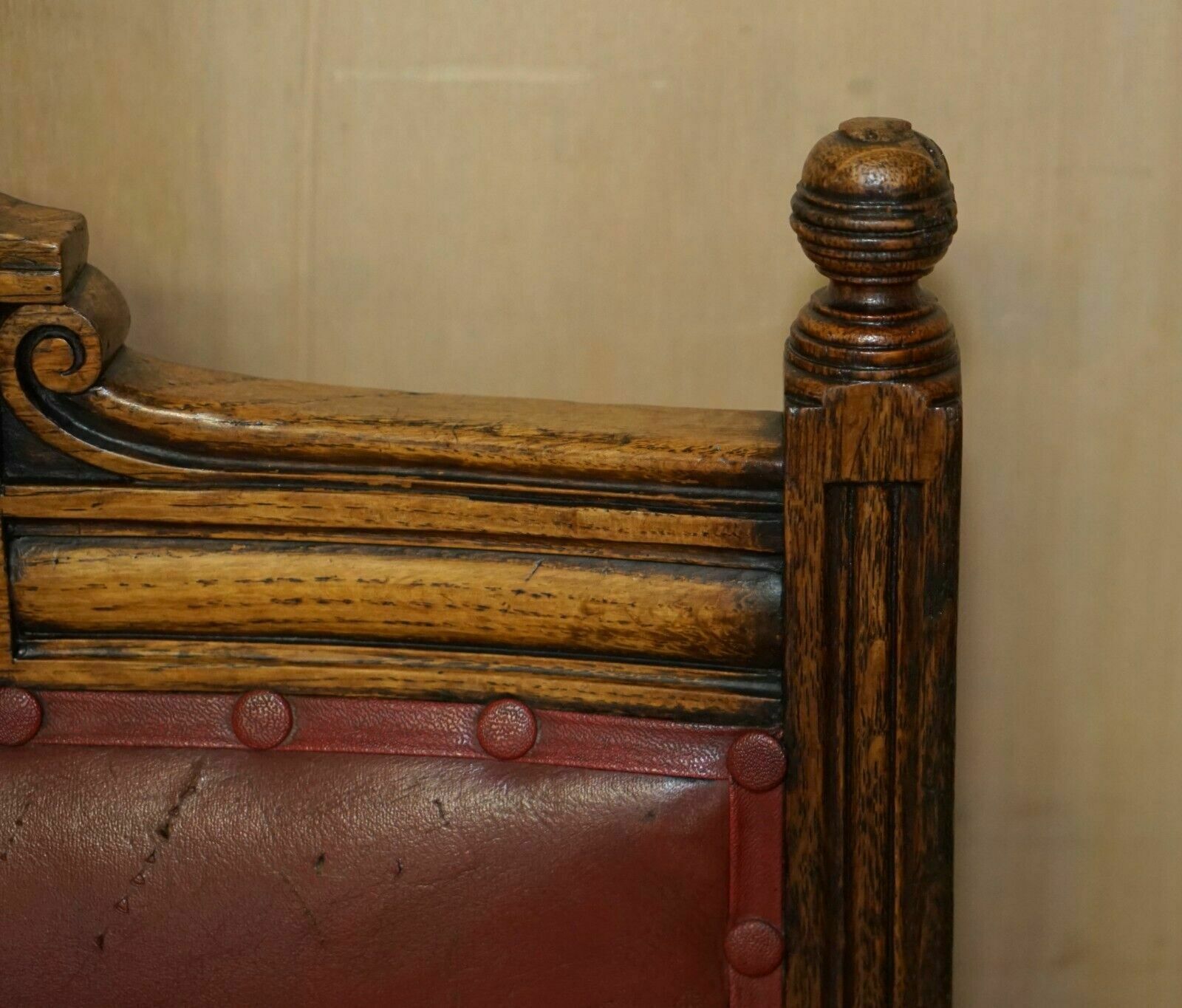 Heavily Carved English Antique Victorian Armchair + Coat Of Arms Armorial Crest photo buy