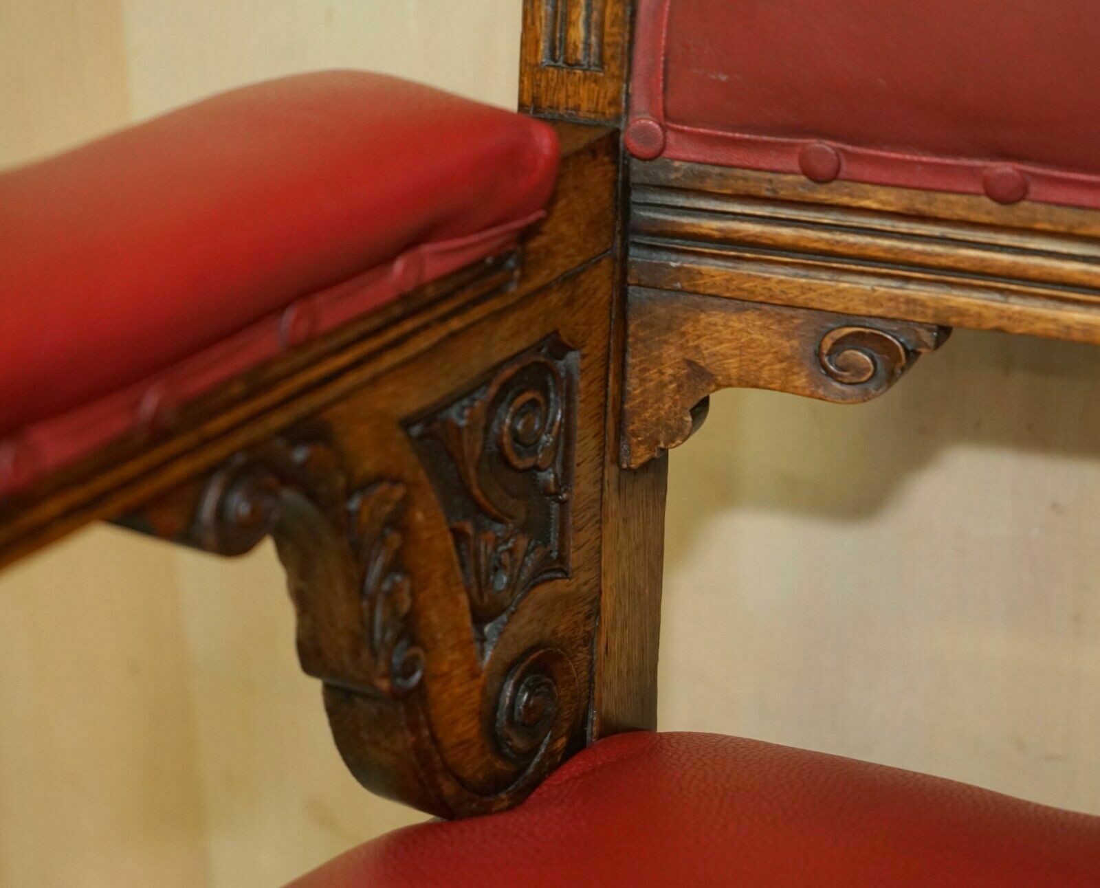 photo furniture Heavily Carved English Antique Victorian Armchair + Coat Of Arms Armorial Crest