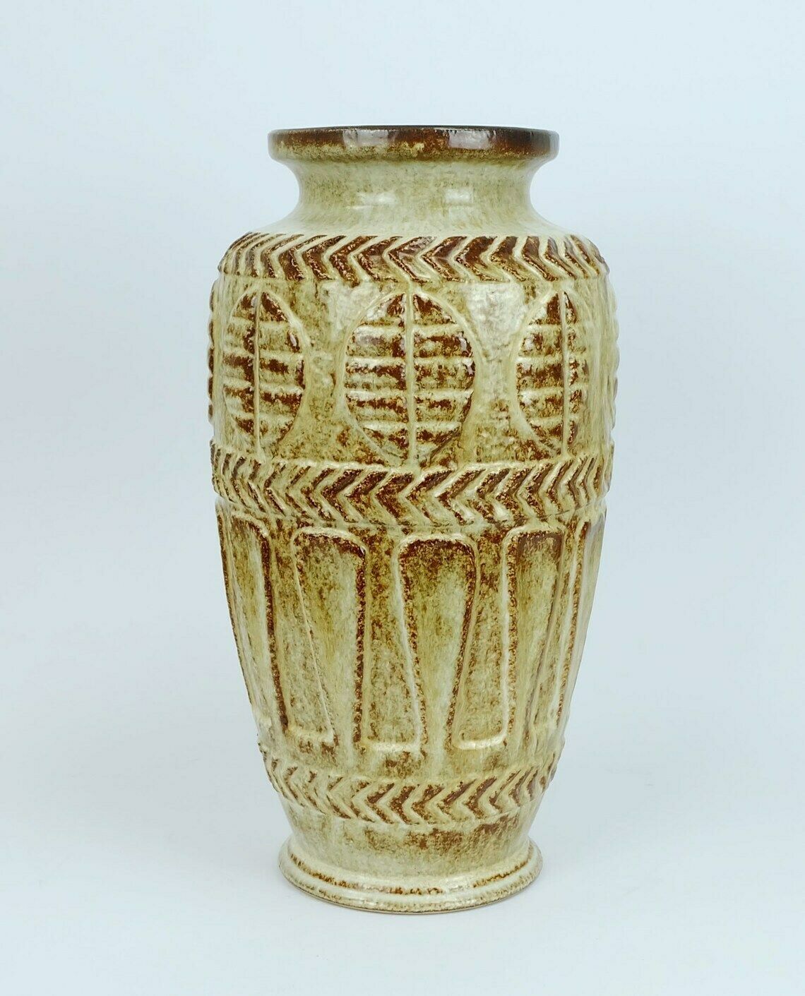 1960s 70s Bay Keramik Vase Floorvase 72 40 Beige And Brown Relief Pattern photo 122.588
