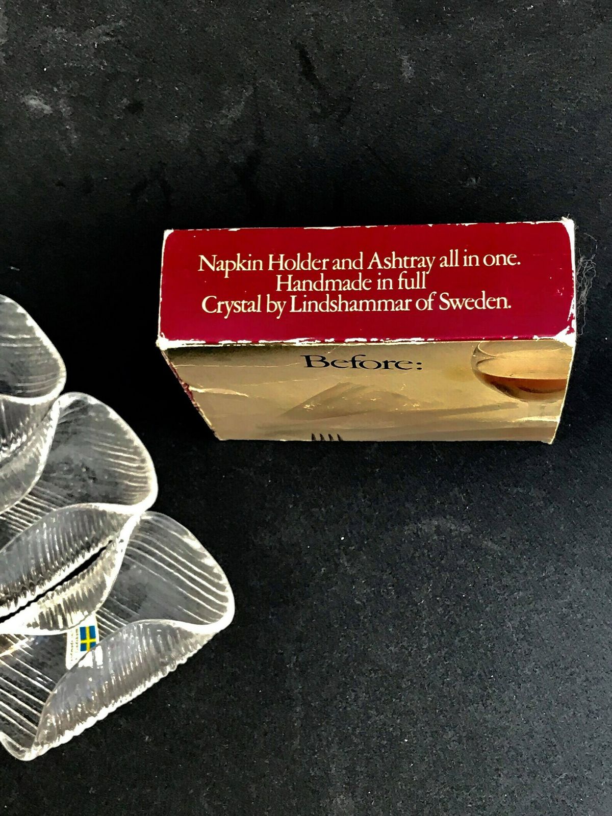 Napkin Holders And Ashtrays Crystal By Lindshammar Sweden, Scandinavian Glass photo vinterior