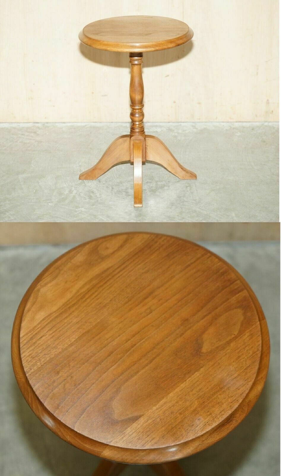 Vintage English Oak Tripod Side End Lamp Wine Table Lovely Patina To The Top