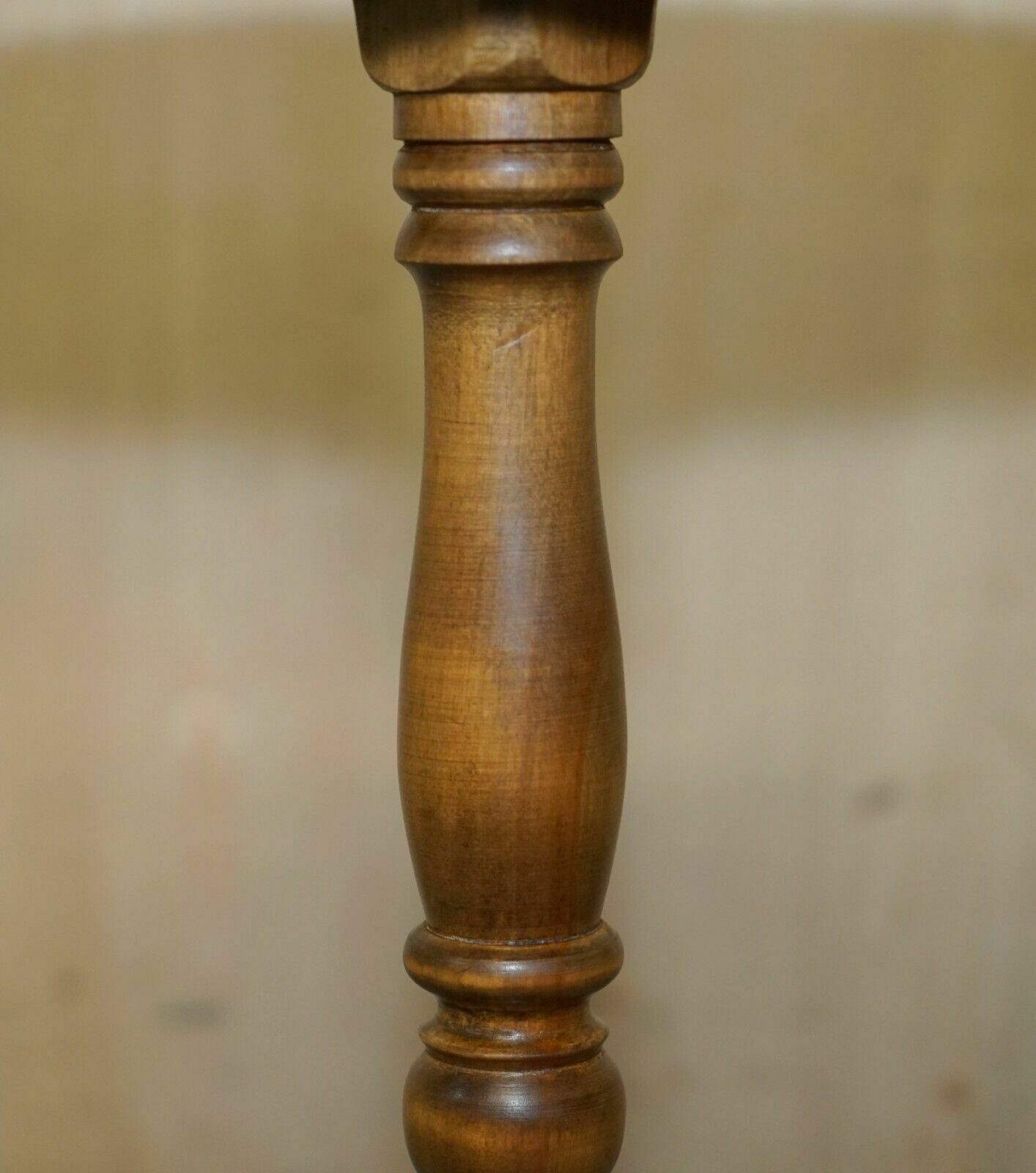 Vintage English Oak Tripod Side End Lamp Wine Table Lovely Patina To The Top photo buy