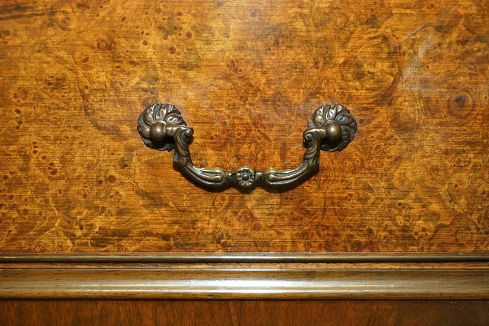 Stunning 1900's Burr & Burl Walnut Drop Front Bureau Desk Lovely Timber Patina photo vintage