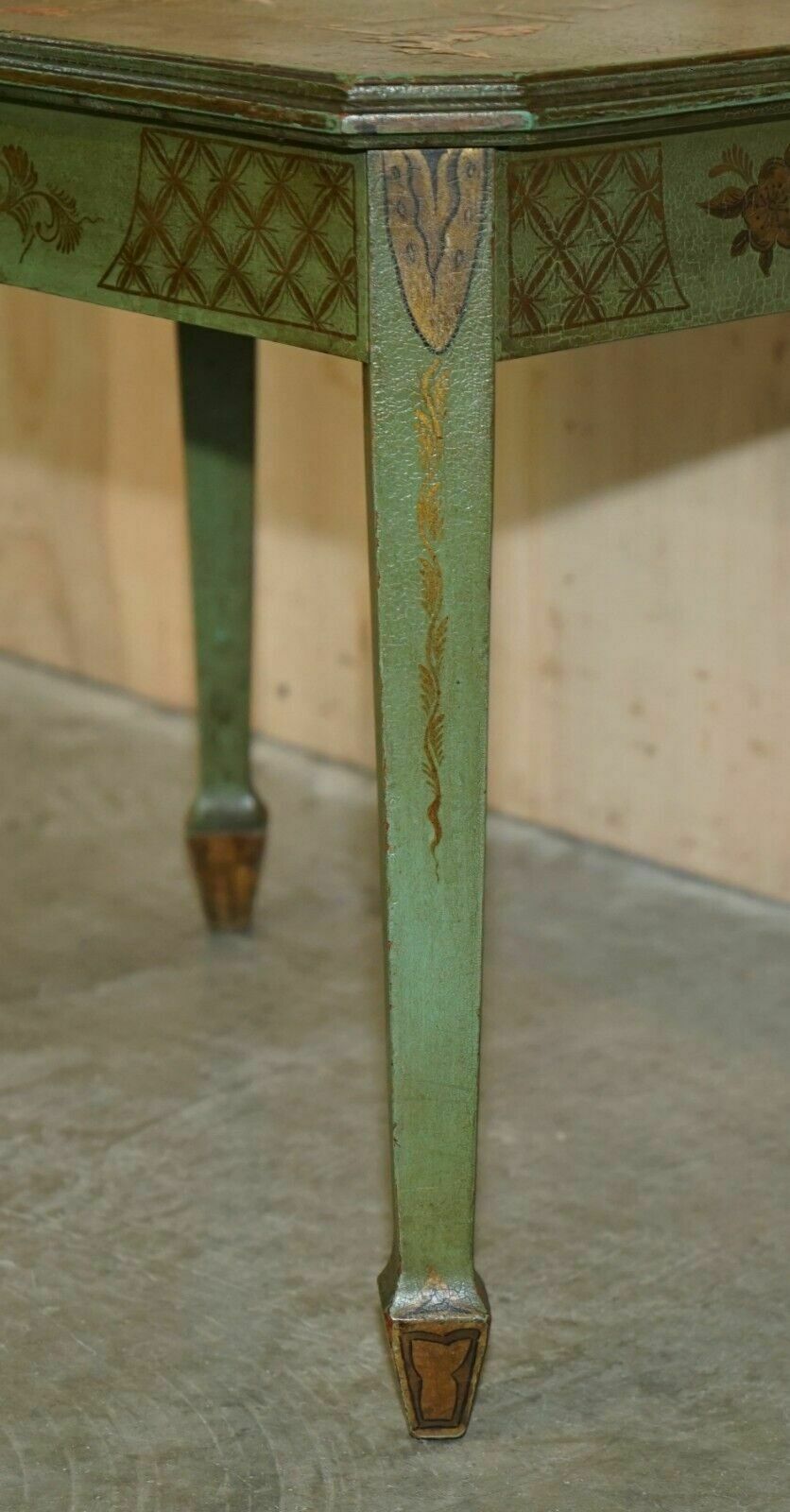 Antique Victorian Chinese Chinoiserie Hand Painted Green Side End Wine Table photo buy