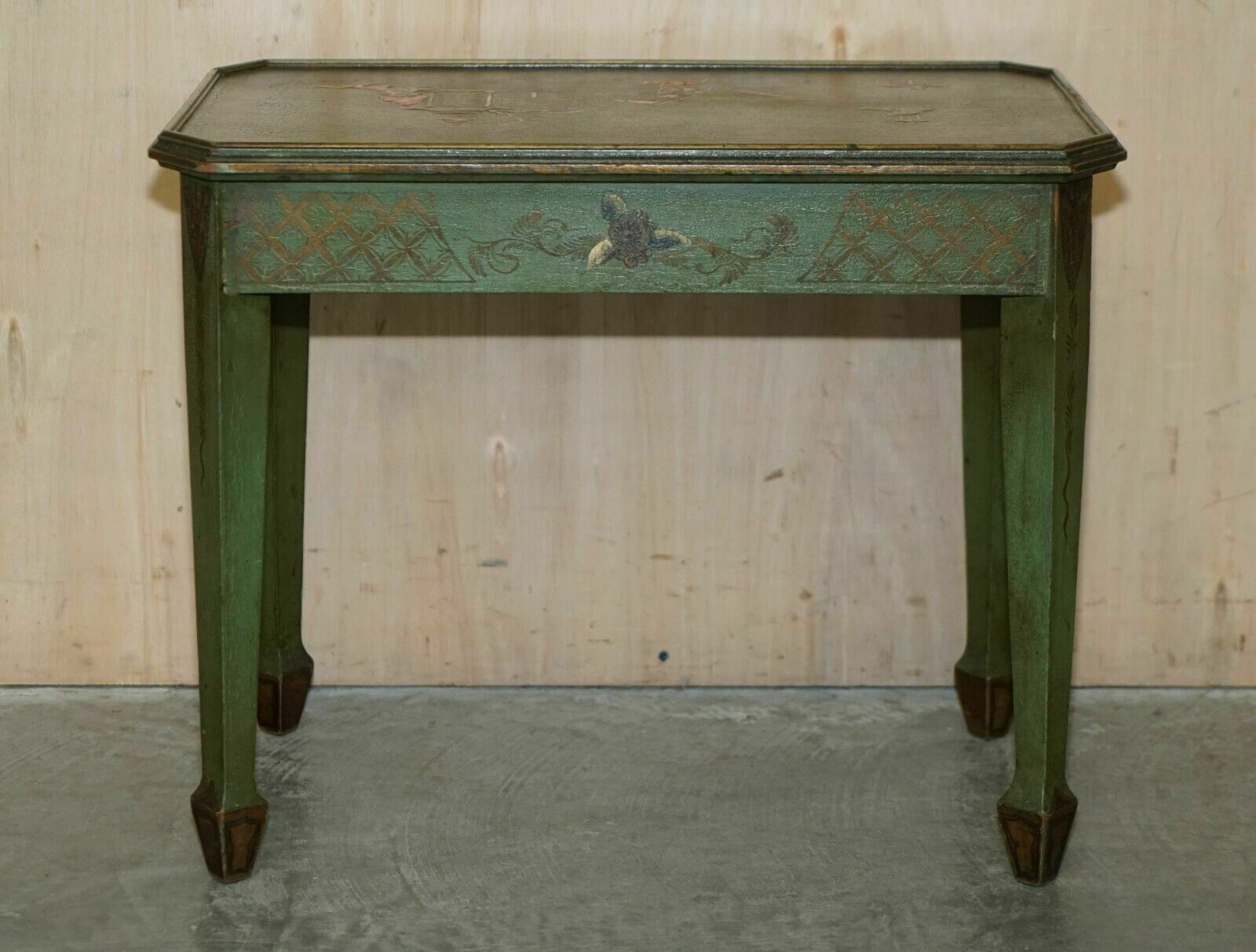 1750.0 Antique Victorian Chinese Chinoiserie Hand Painted Green Side End Wine Table photo