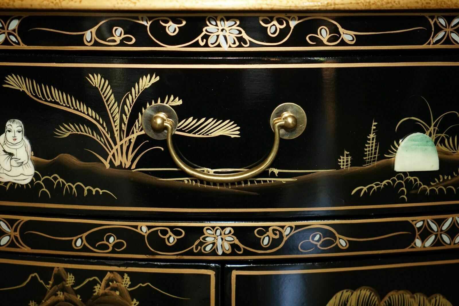 Decorative Chinese Chinoiserie Geisha Girls Lacquer Side Cabinet Soapstone photo buy