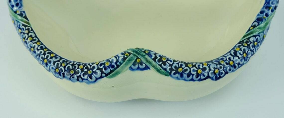 Majolika Karlsruhe Bowl With Handle Ceramic Basket Art Nouveau Pottery Model 1255 Forget Me Not Decor photo furniture