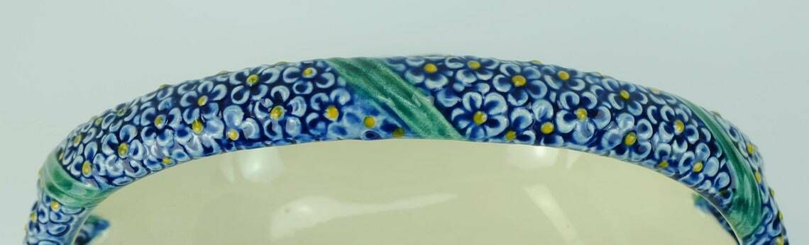 Majolika Karlsruhe Bowl With Handle Ceramic Basket Art Nouveau Pottery Model 1255 Forget Me Not Decor photo vinterior