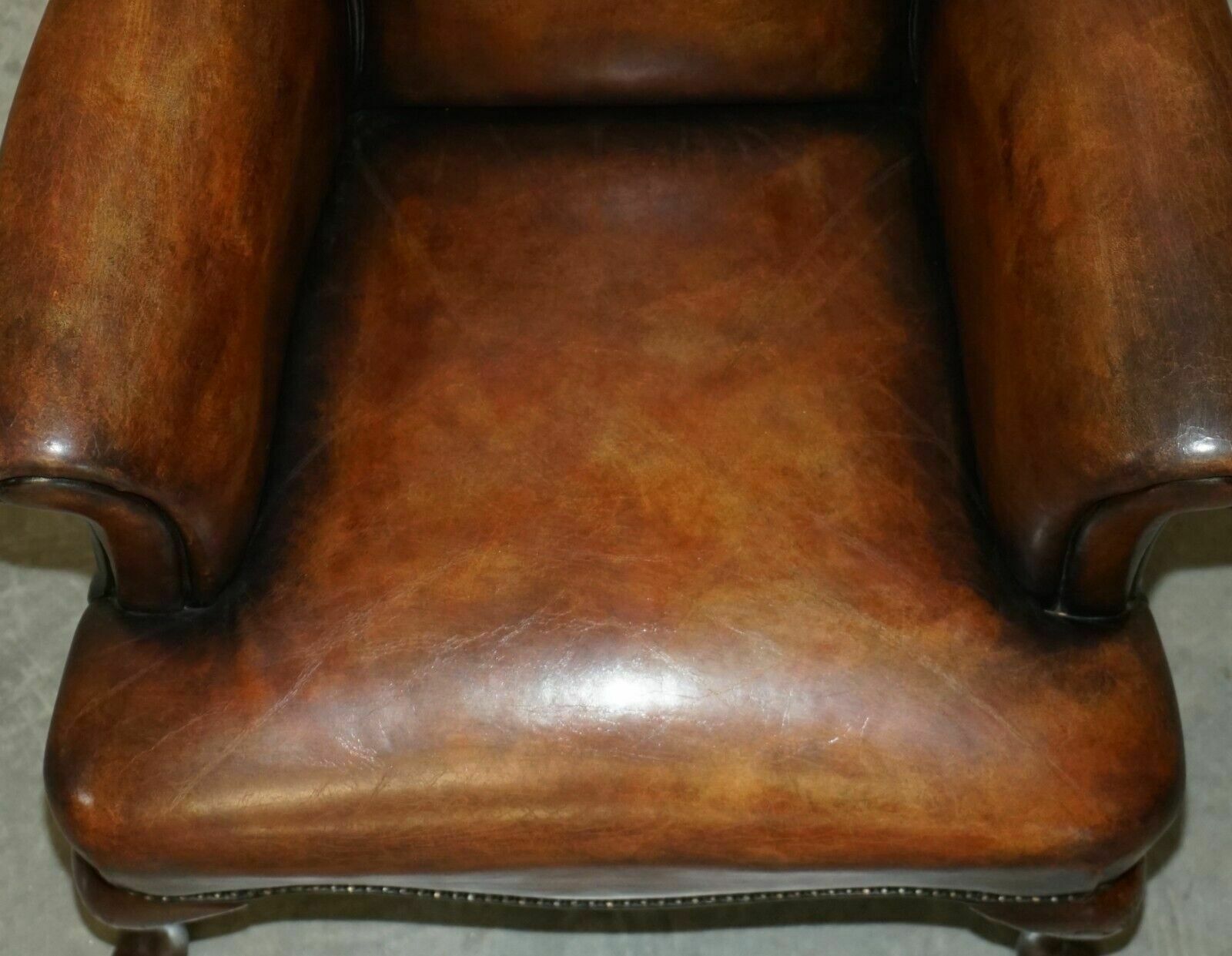 photo vinterior Pair Of Restored Antique Art Deco Hand Dyed Cigar Brown Leather Club Armchairs