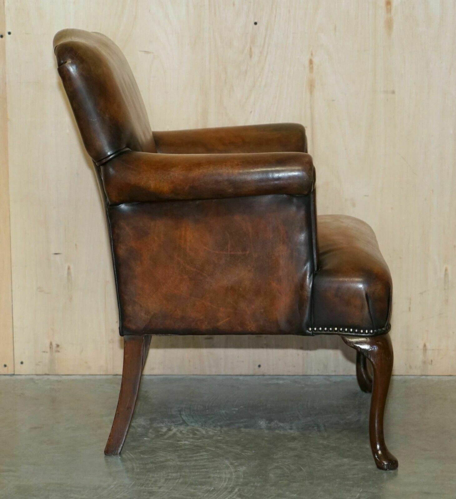 photo buy Pair Of Restored Antique Art Deco Hand Dyed Cigar Brown Leather Club Armchairs