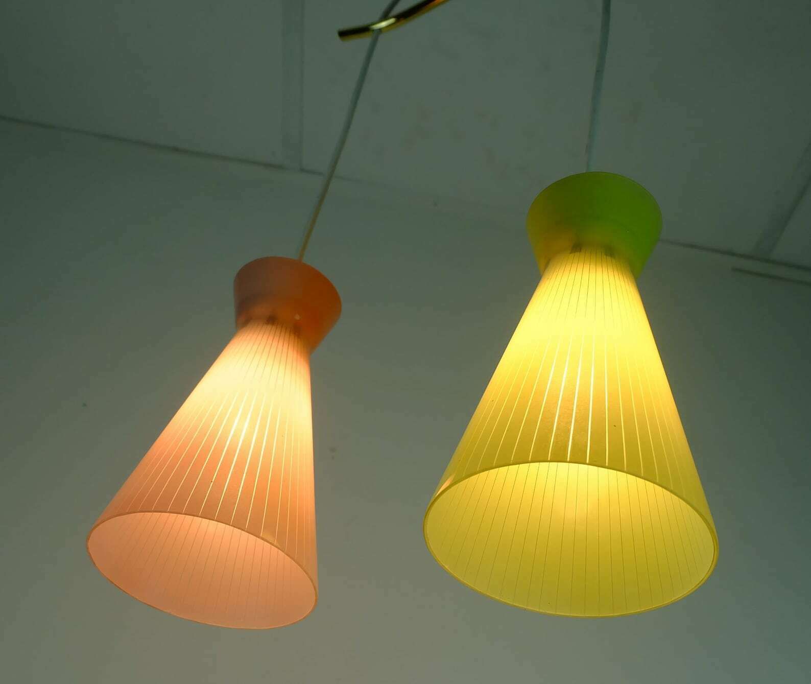 1950s Mid Century 2 Light Mid Century Pendant Light Glass Shades And Brass photo furniture
