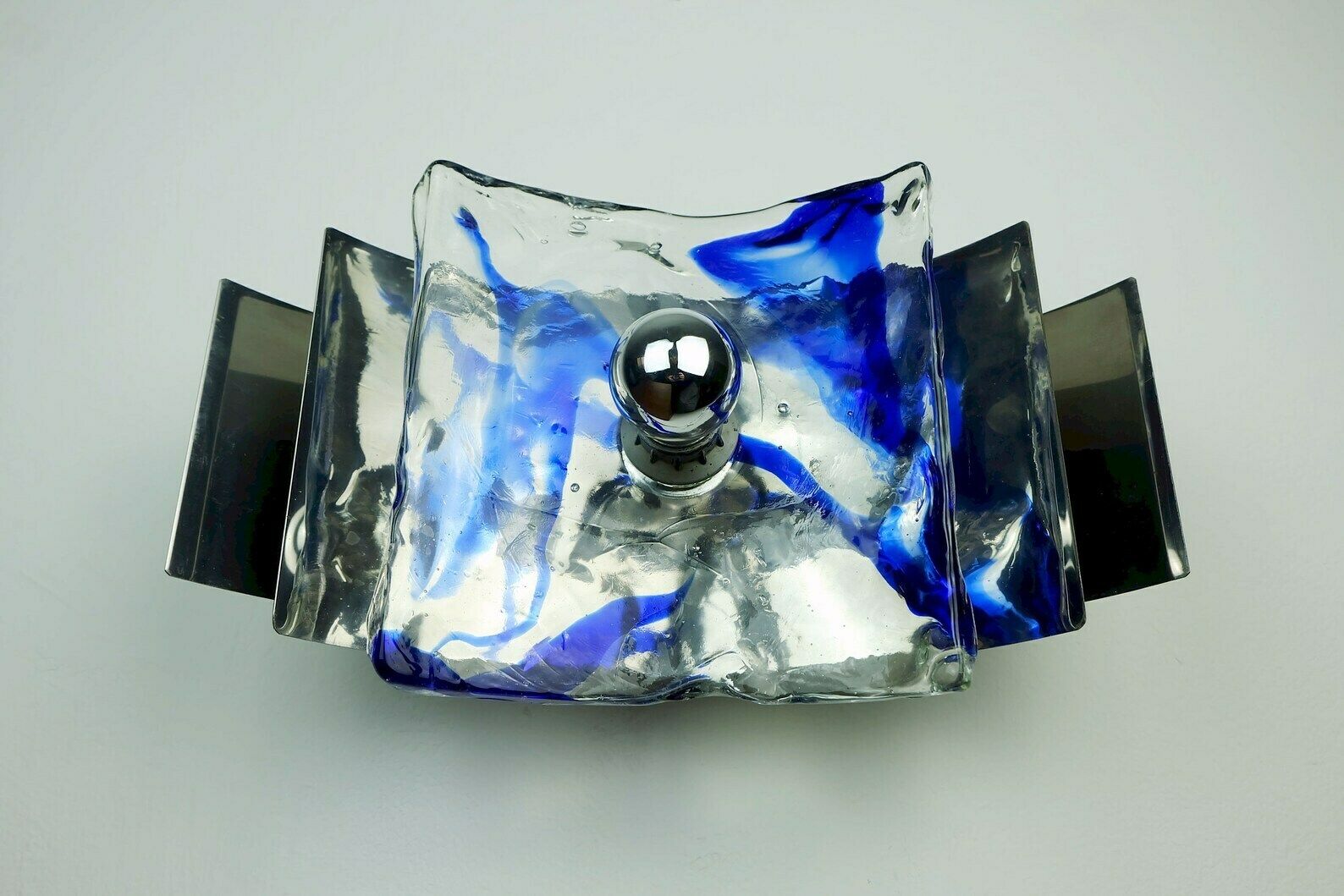 Mid Century Sconce Glass Metal Chrome Murano Ice Glass 1960s 70s photo for sale