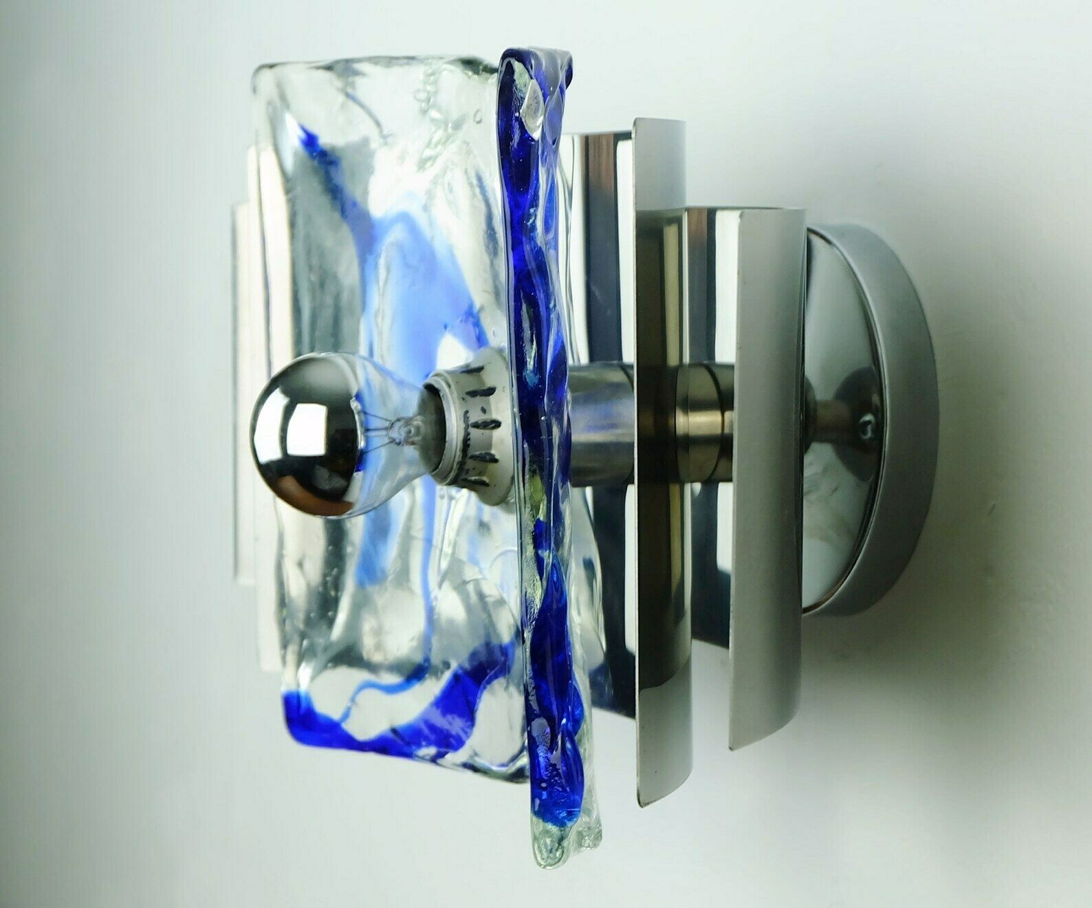 photo furniture Mid Century Sconce Glass Metal Chrome Murano Ice Glass 1960s 70s