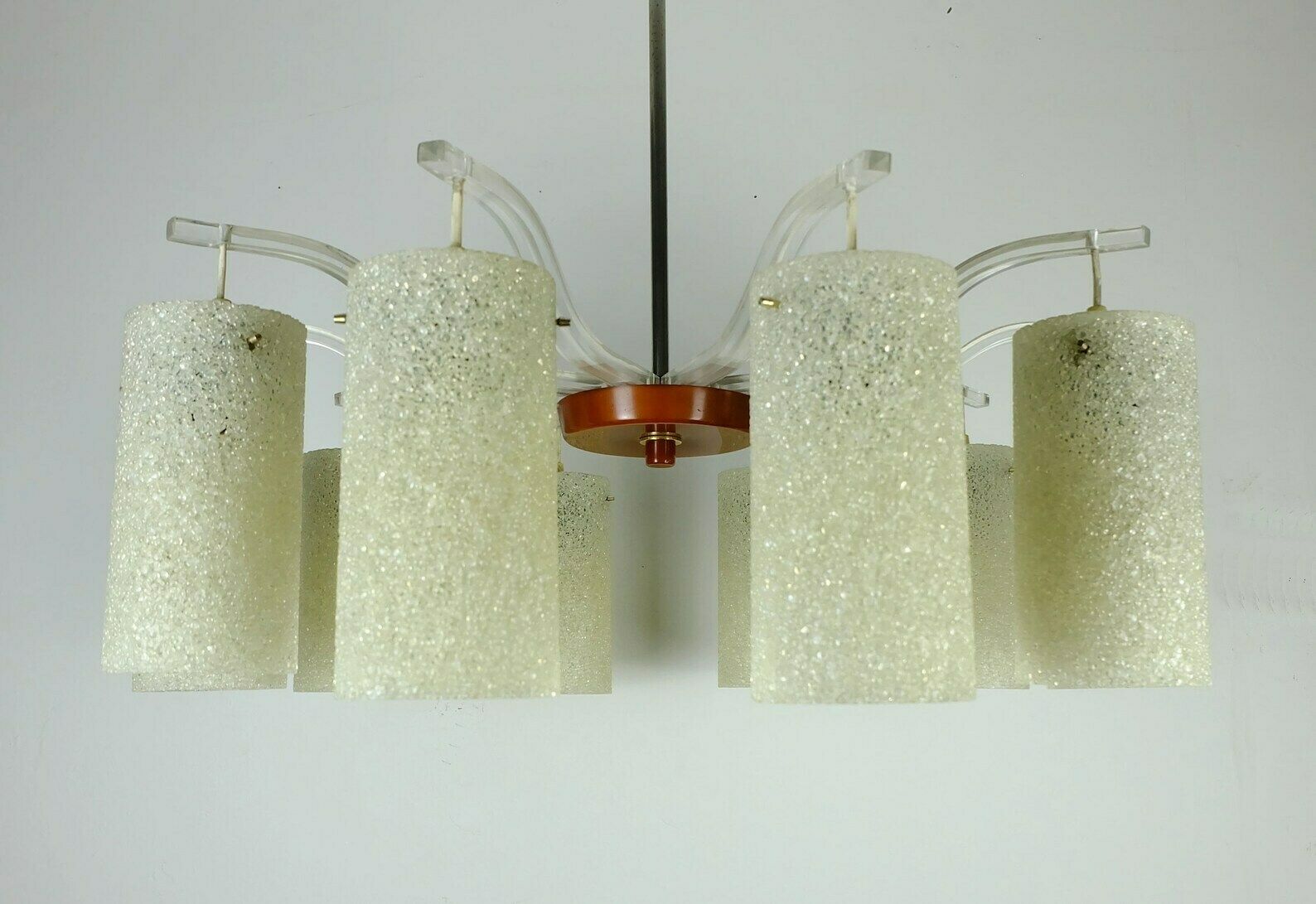 Outstanding Large 1950s 60s Mid Century 10 Light Chandelier Acrylic Bakelite Plastic Granules Shades photo for sale