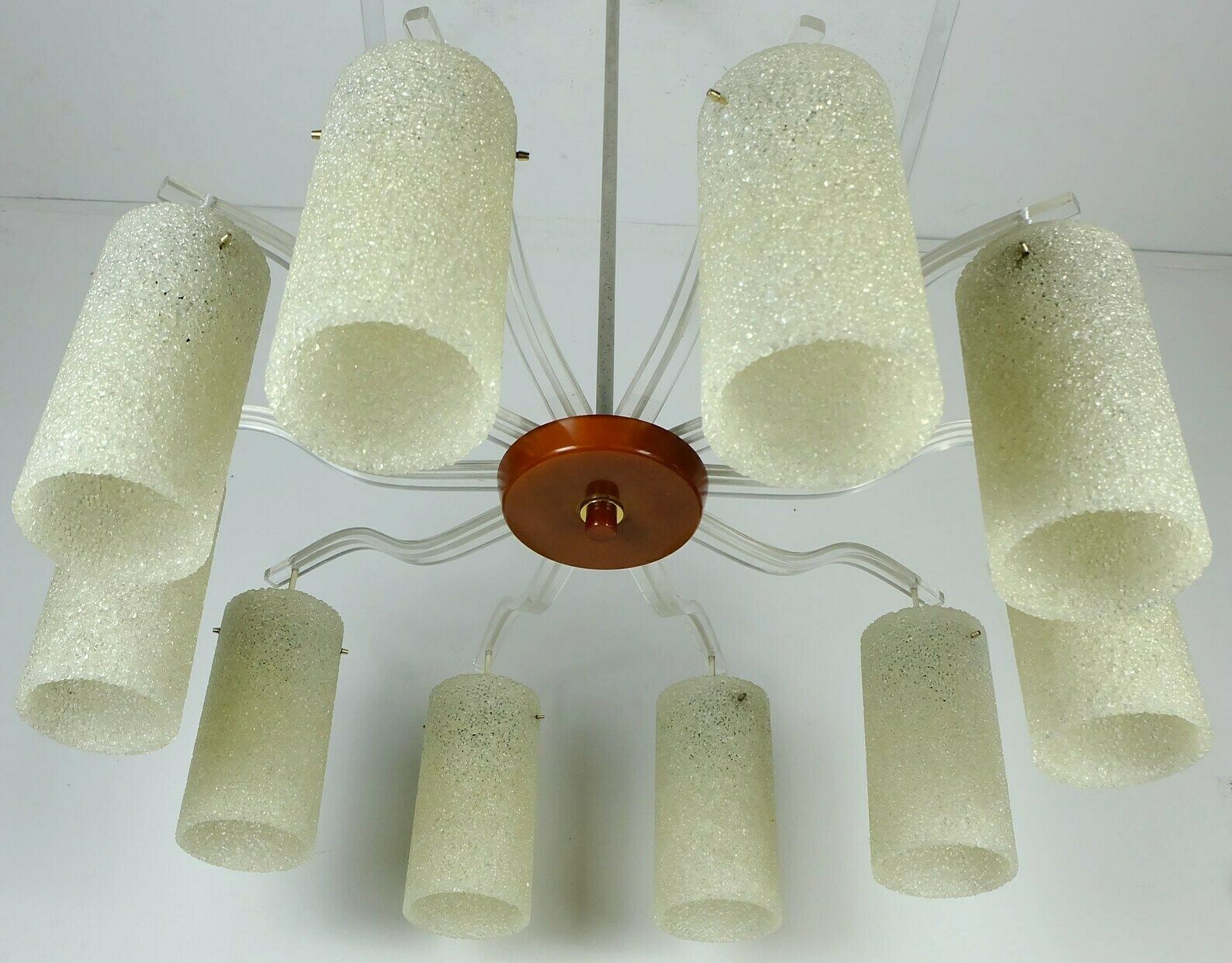 Outstanding Large 1950s 60s Mid Century 10 Light Chandelier Acrylic Bakelite Plastic Granules Shades photo 626.6505