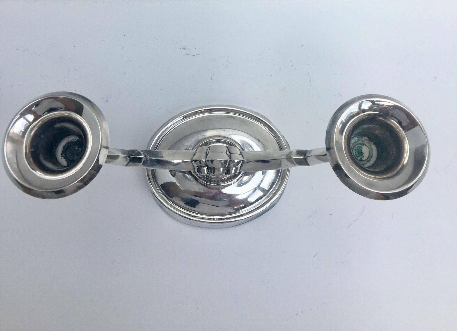 Art Deco Danish Silver Plated Candle Holder Two Branch Vintage Silver Plated Candlestick Holder Candelabra 2 Arms 1930avian Design Denmark photo vintage