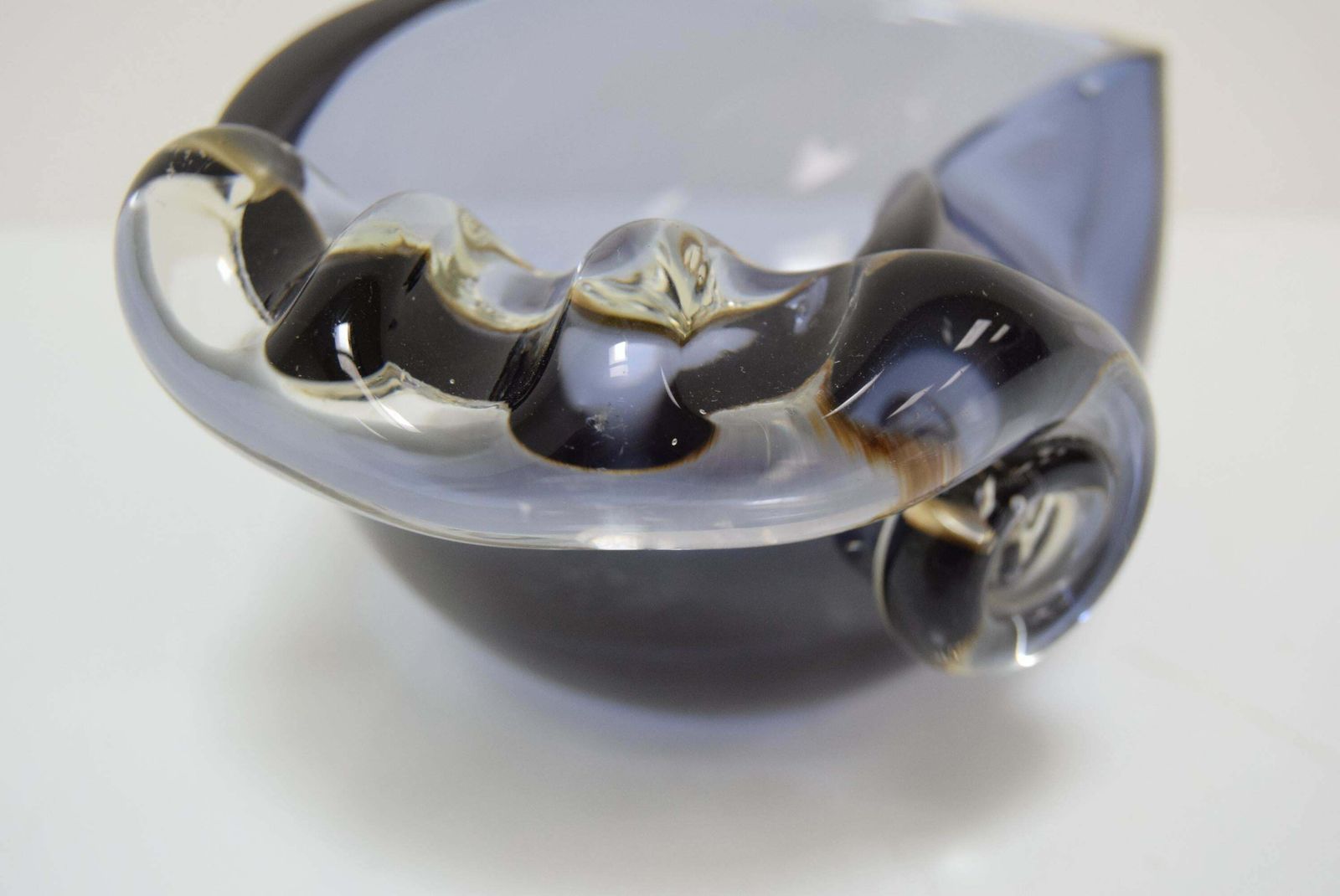 Mid Century Ashtray From Metallurgical Glass By Glasswork Novy Bor 1960's photo vintage