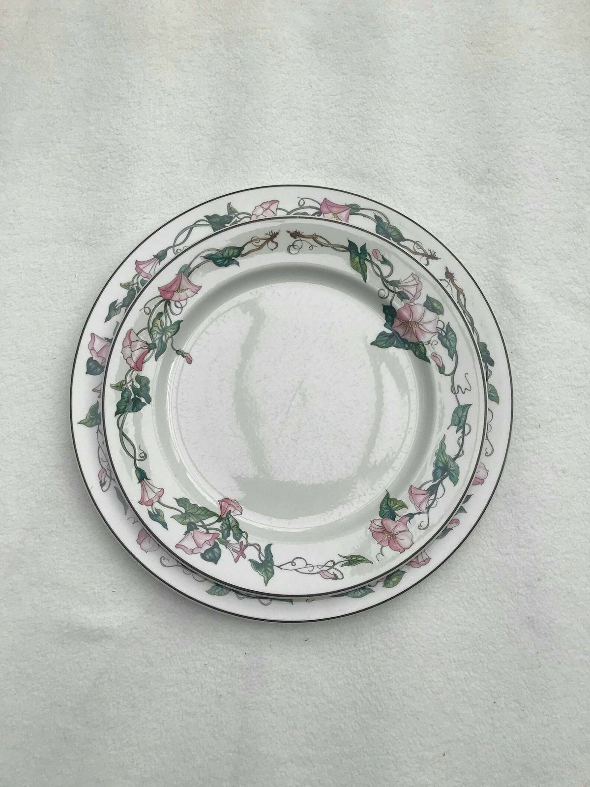 photo for sale Cake Dish Plate Villeroy And Boch Palermo Pattern Large Dinner Plate Charger Romantic Cake Dish Pink Morning Glory Border Brown Trim