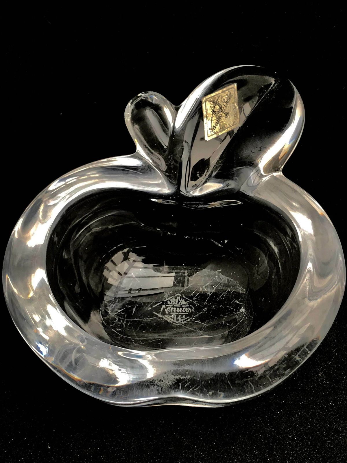 Apple Bowl Shaped Heavy Crystal Bowl By Art Vannes France Art Glass Paperweight Clear Crystal Mid Century Gift For Her Wedding Gift Ashtray photo vinterior