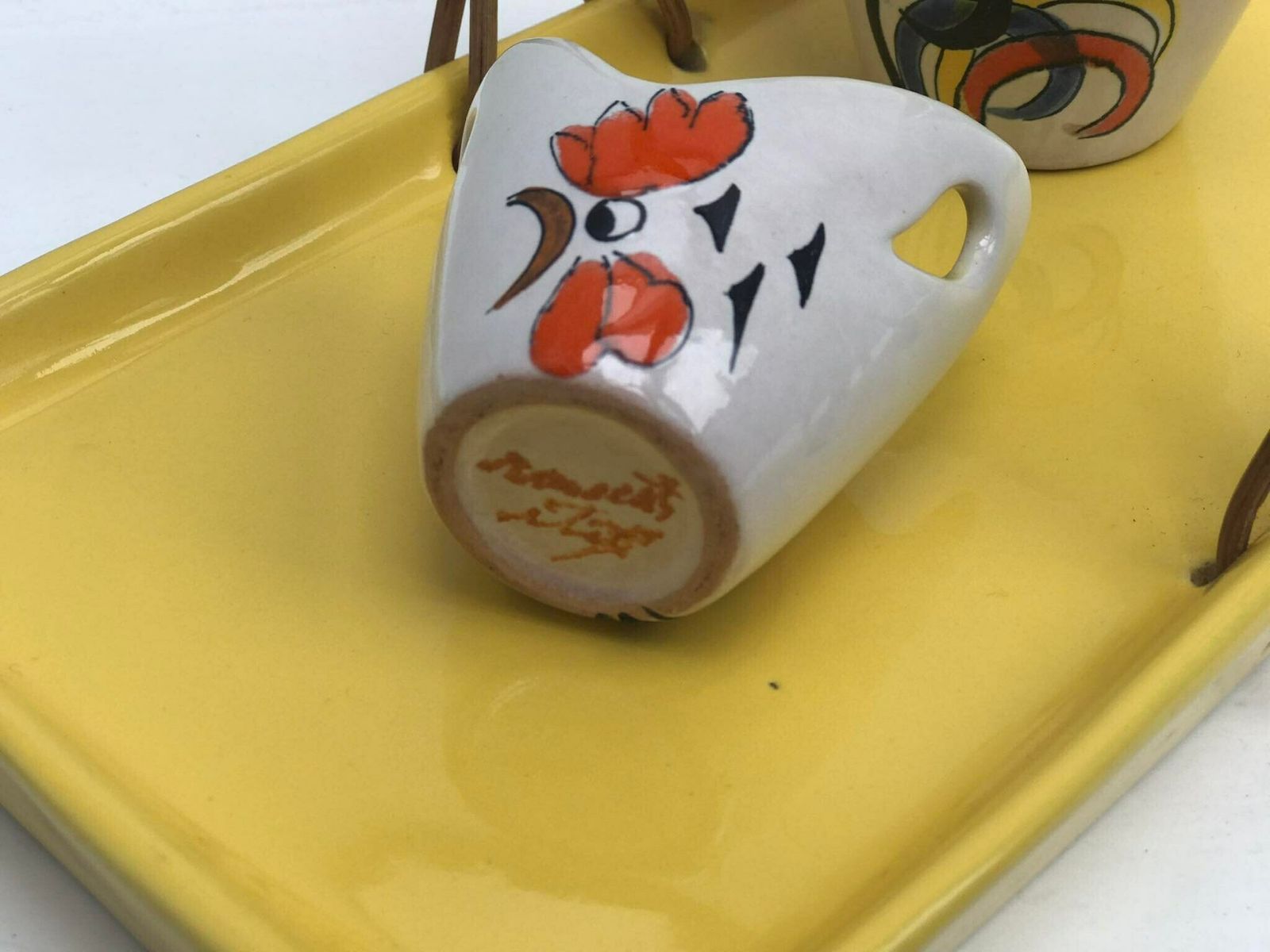 Rometti Ceramic Set 3 Pieces Pots Container Vintage 40s/50s Hand Painted Signed Rooster Mid Century Italian Crafts And Arts Collection photo 425.0